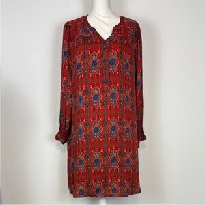 Anthropologie Tiny, Red/Blue Aztec Printed Rosemary Tunic Mini Dress. Size Large